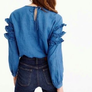 J.CREW Tiered Chambray Ruffle Blouse